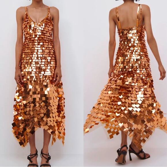 Jonathan Simkhai Indra Sequin Embellished Asymmetric Orange Maxi Dress Sz 2 - Picture 2 of 10